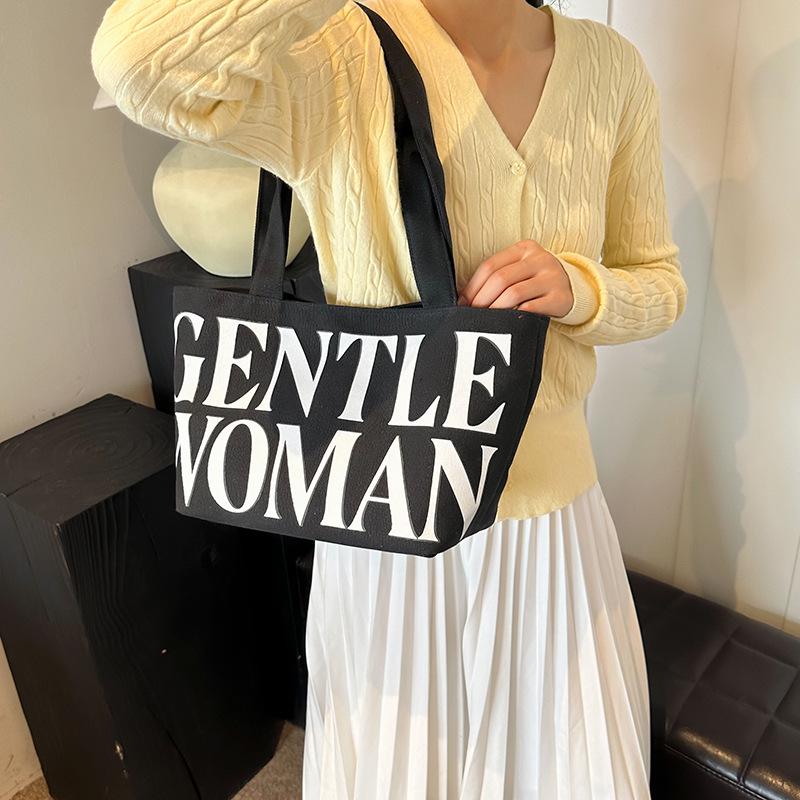 Japanese Style Large Capacity Canvas Tote for Women - Versatile Single Shoulder & Crossbody Handbag with Letters