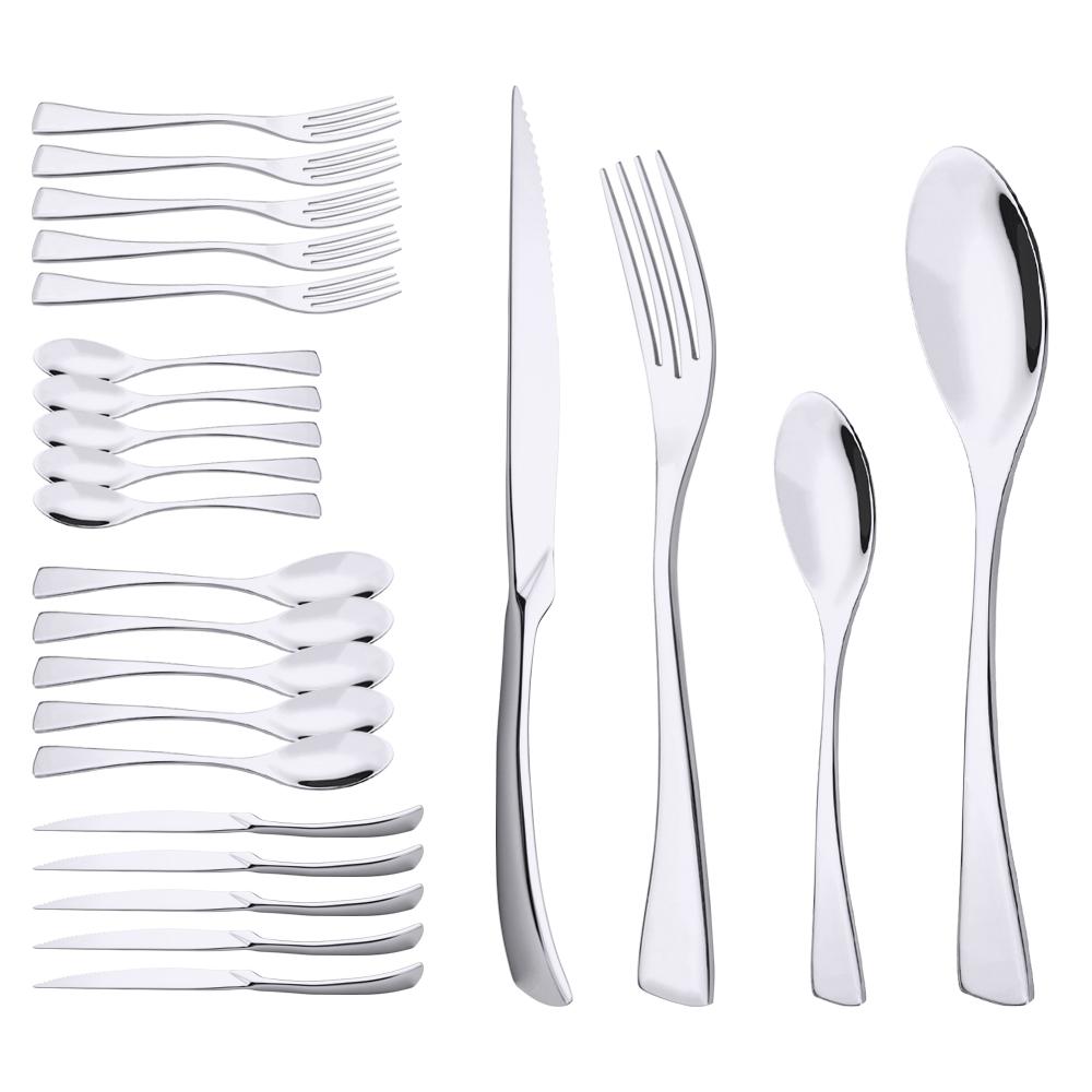 24 stk Svart Spisebestikk 18/10 Rustfritt Stål Bestikksett for 6 Biffkniv Gaffel Skje Teskje Sølvtøy Bestikksett Mat Bordbestikk