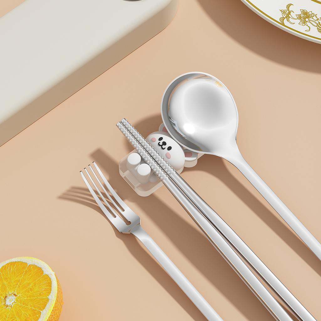 5pcs/set Portable Dinnerware Set Kid Student 316 Stainless Steel Chopsticks Fork Spoon Reusable Cutlery With Chopsticks Holder