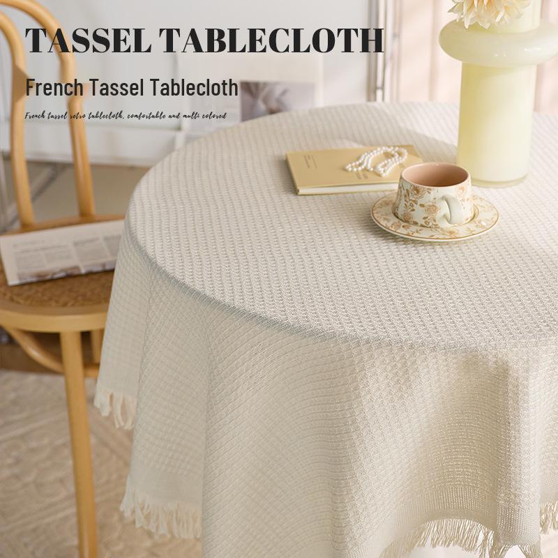 Pastoral White Tassel Tablecloth - French-Inspired Cotton Linen for Coffee and Bedside Tables