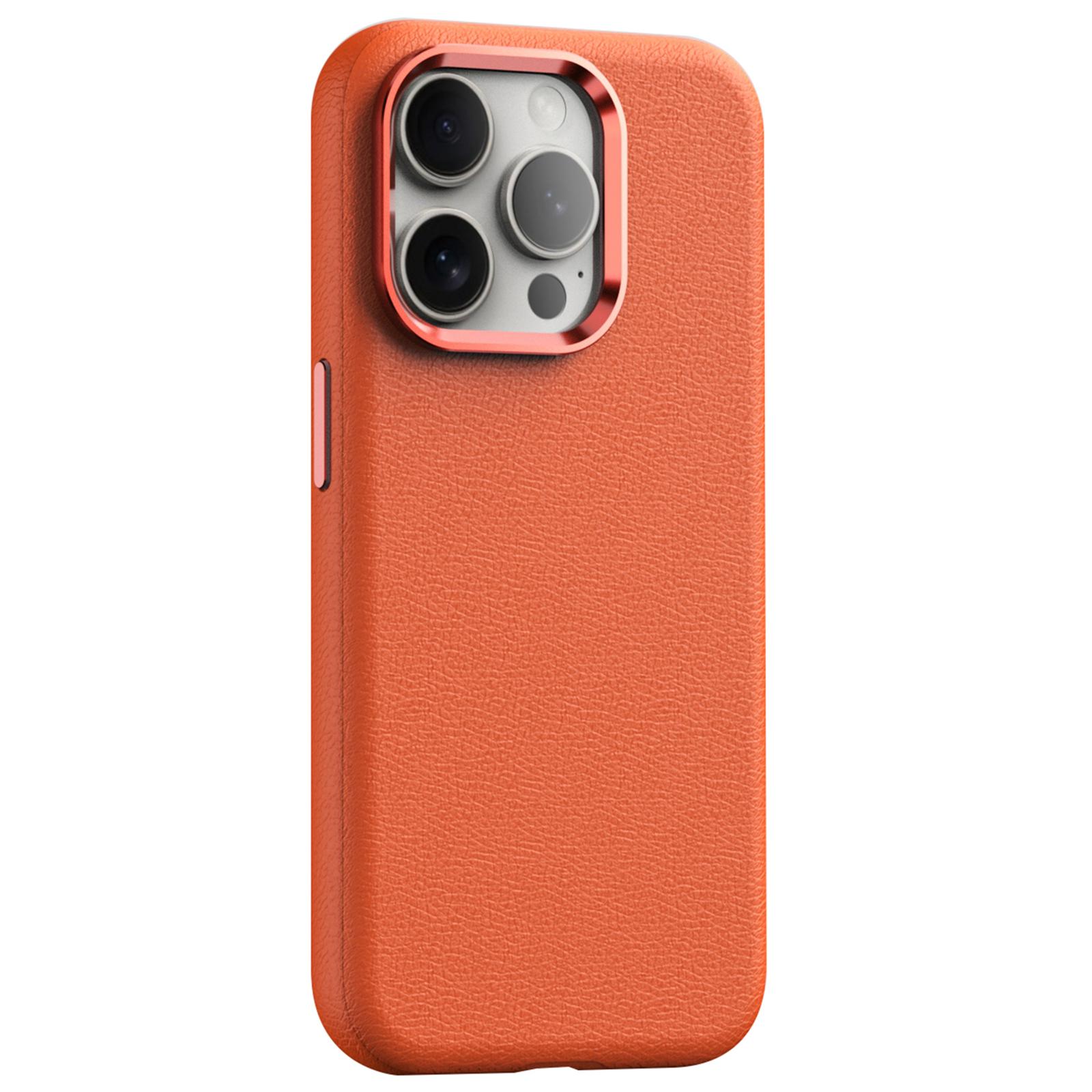 

For iPhone 15 Pro Cases PC+PU Leather Anti-Drop Magnetic Mobile Phone Covers Orange