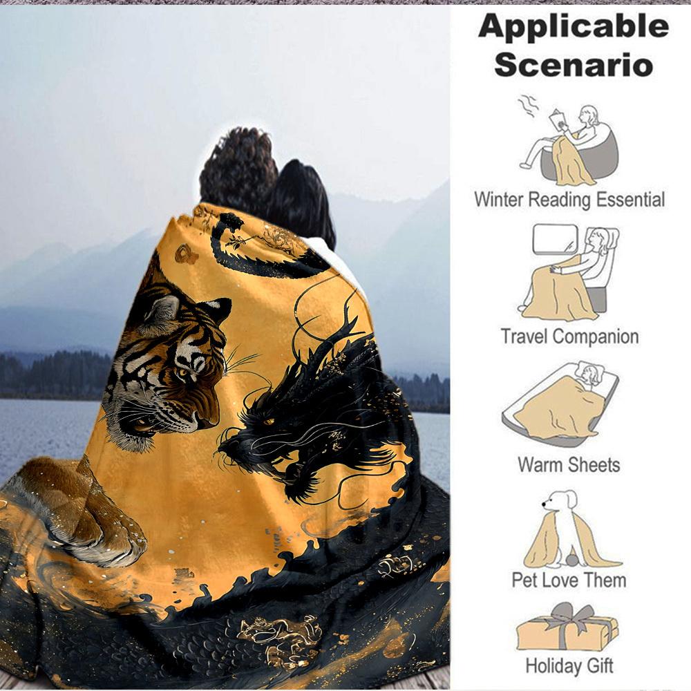 1pc Tiger Dragon Artwork Blanket - Perfect Gift for Birthdays, Christmas & Halloween- Soft, Warm & Versatile Yy250909134