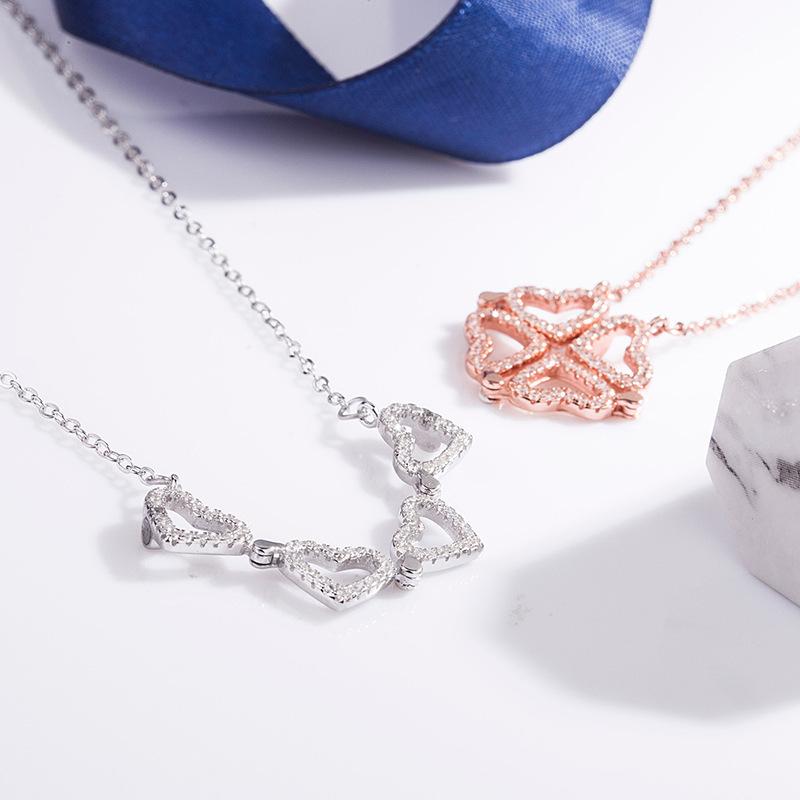 A Woman Wearing Four-leaf Clover Necklace, Lucky Four-leaf Clover Pendant, Collarbone Chain, Sweater Chain, Neck Chain