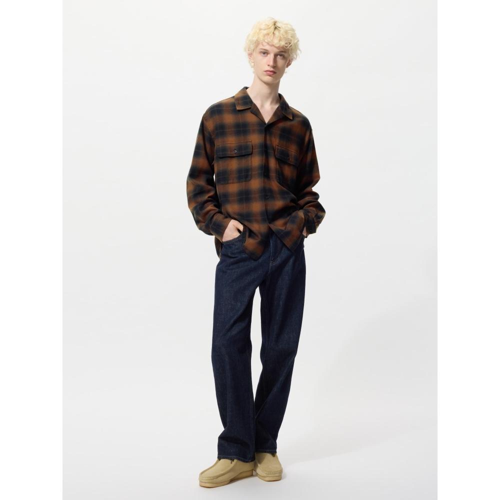 Uniqlo Brushed Cotton Open Collar Oversized Shirt  Long Sleeve 