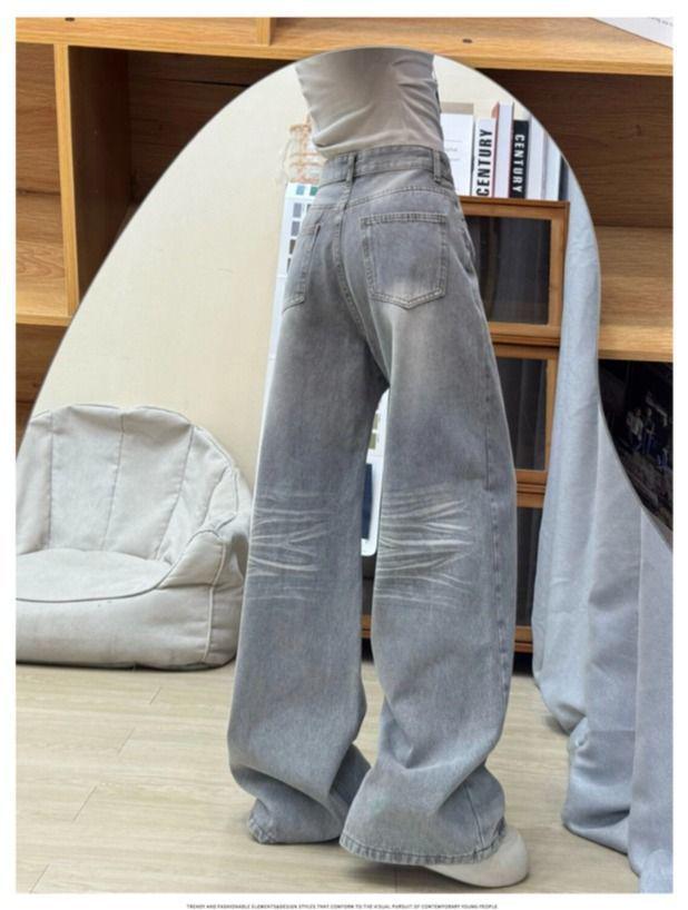 Women's High-Waisted Wide-Leg Retro Jeans in Washed Mocha Grey
