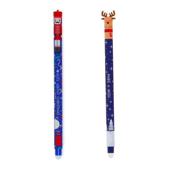 2 Pcs Christmas Erasable Gel Pens Retractable Cartoon Pens Fine Point Cute Holiday Writing Pens for School Office Kids Students Xmas Party Favors
