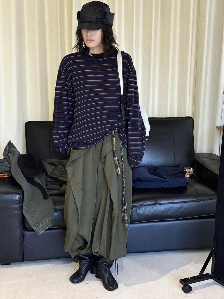 Louvre Spring Retro Korean Stripe Color Block Round Neck Casual Women's T-Shirt