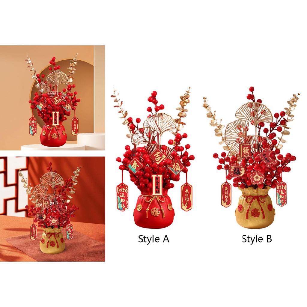 Chinese New Year Decoration TV Cabinet Decor Artifical Flower Pot Statue