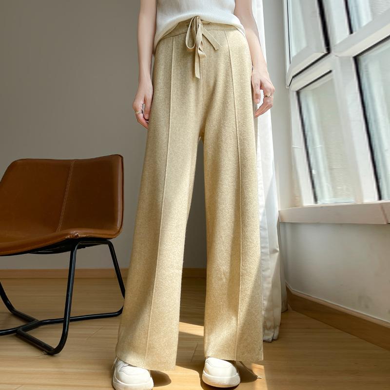 Wool Knitted Wide Leg Pants for Women Autumn and Winter with A Draping Feel and Straight Tube Wool Casual Woolen Pants