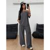Off-the-shoulder Wide-leg Pants Set - Spring/Summer Women's Casual Sports Short-sleeved Two-piece Loose Pants