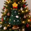Crochet Christmas Tree Small Handmade Multi-layered Knitting Xmas Tree with Woodgrain Base for Winter Tabletop Home Room Party Decor