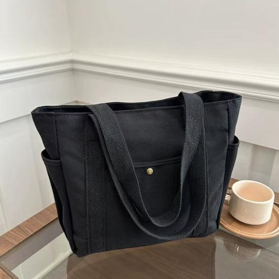 Women Canvas Shoulder Bag Heavy Duty Work Tote with Side Pockets Zip Closure Handbag for Travel Shopping Commuting Gym
