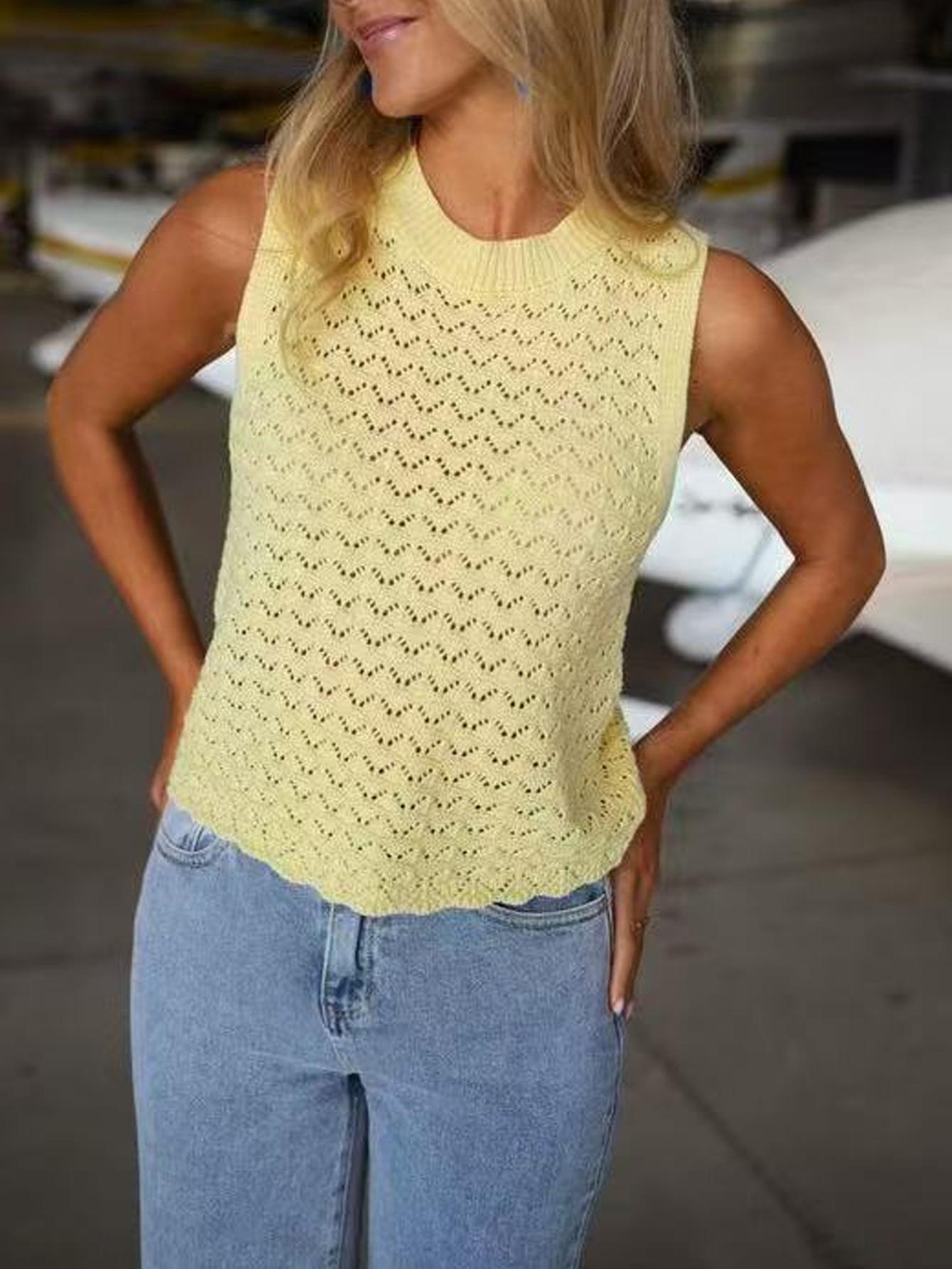 2026 Summer Knit Vest: Sexy European & American Solid Color V-neck Sleeveless Top Small жёлтый