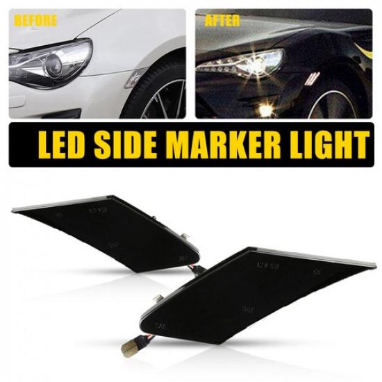 For Subaru BRZ 2013- 2x Smoked Lens LED Front Side Marker Lights White Lamps