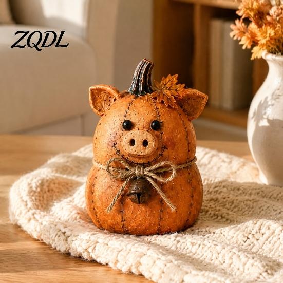 Rustic Pumpkin Statue Friends Farmhouse Felt Animal Ornaments, Cute Cow/Pumpkin/Rooster Figurines, Decorative Handmade Animals Thanksgiving Home Decor