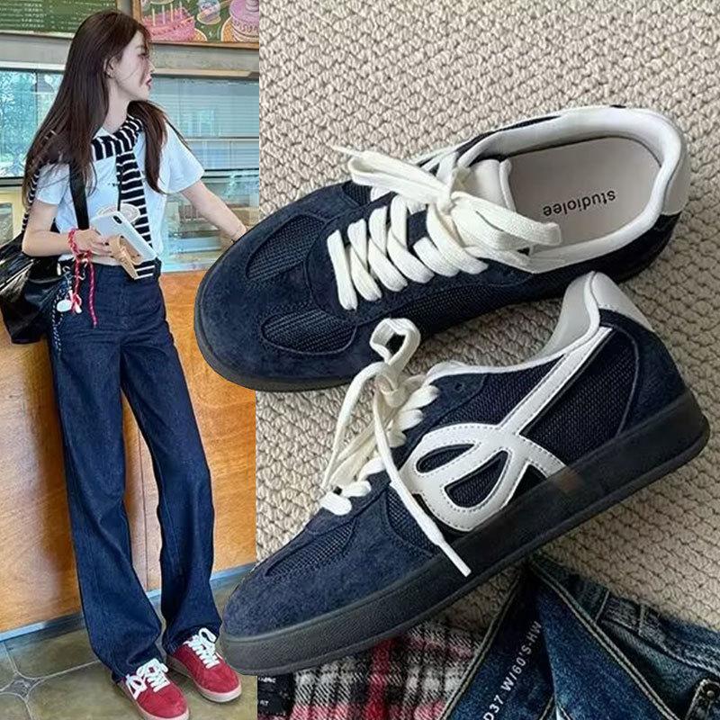 Soft Leather Retro Red German Training Shoes Women's New Color Matching Platform Forrest Gump Shoes Casual Sports Board Shoes