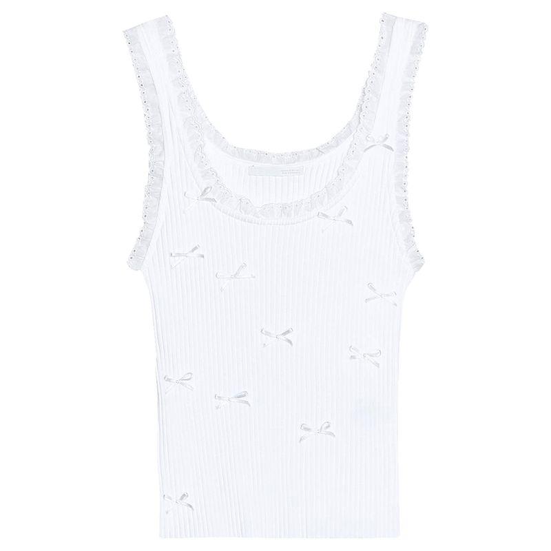 Zaprha 2025 New Arrival Sexy Silm Sleeveless Cotton Lace Bowknot Decoration Rib T-shirt Female 0858317