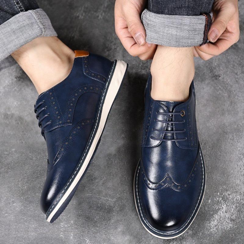 Men's Casual Leather Shoes British Style Business Dress Shoe Fashion Social Party Shoes Lace Up Oxford Shoe Large Size Man Shoes