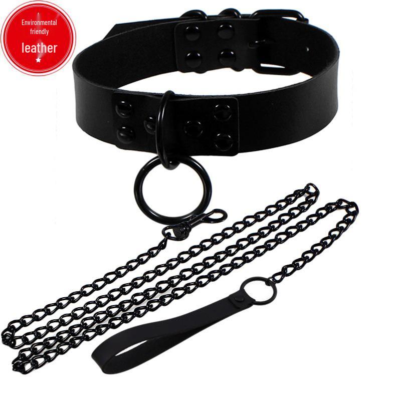 Gothic Black Leather O-Ring Choker Necklace with Studs