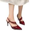 Fashion 2025 Summer New Patent Leather Pointed Toe Sexy Fine Heeled High Heels Red Career Back Hollow Slides Designer Sandalias De Mujer