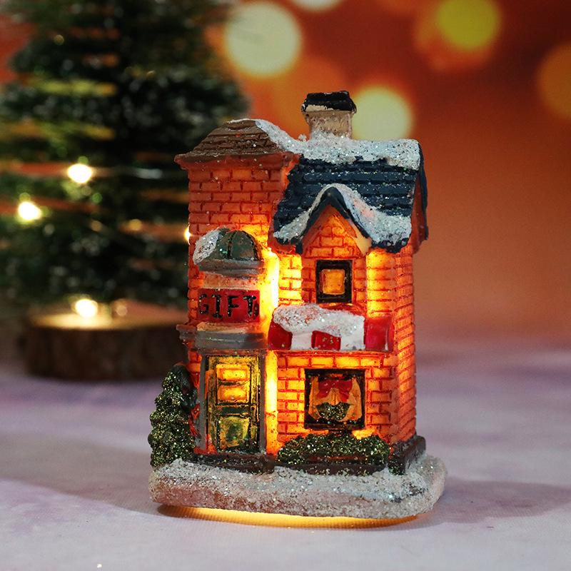 Resin Lighted Christmas House Ornament – Micro Retro Landscape Decoration