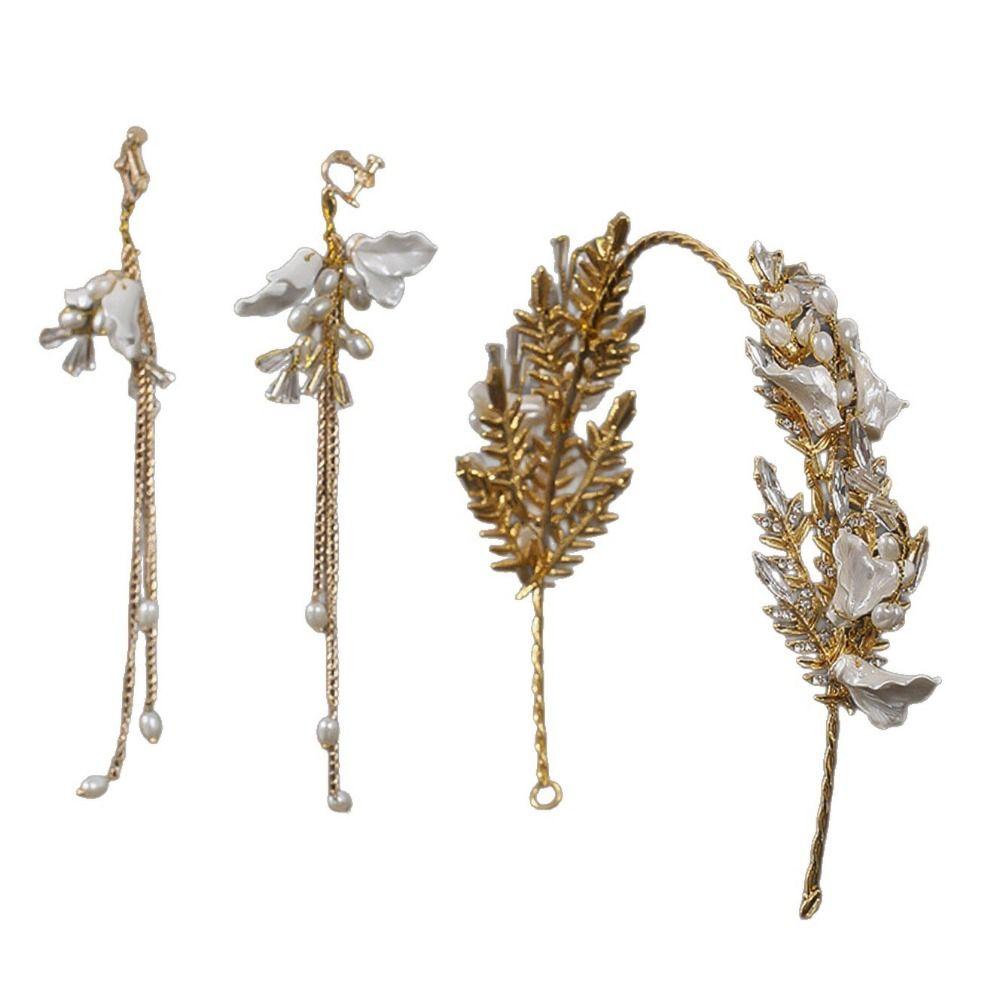 Glitter Bridal Headwear Earring Set Handmade Flower Headbands  Female Decoration