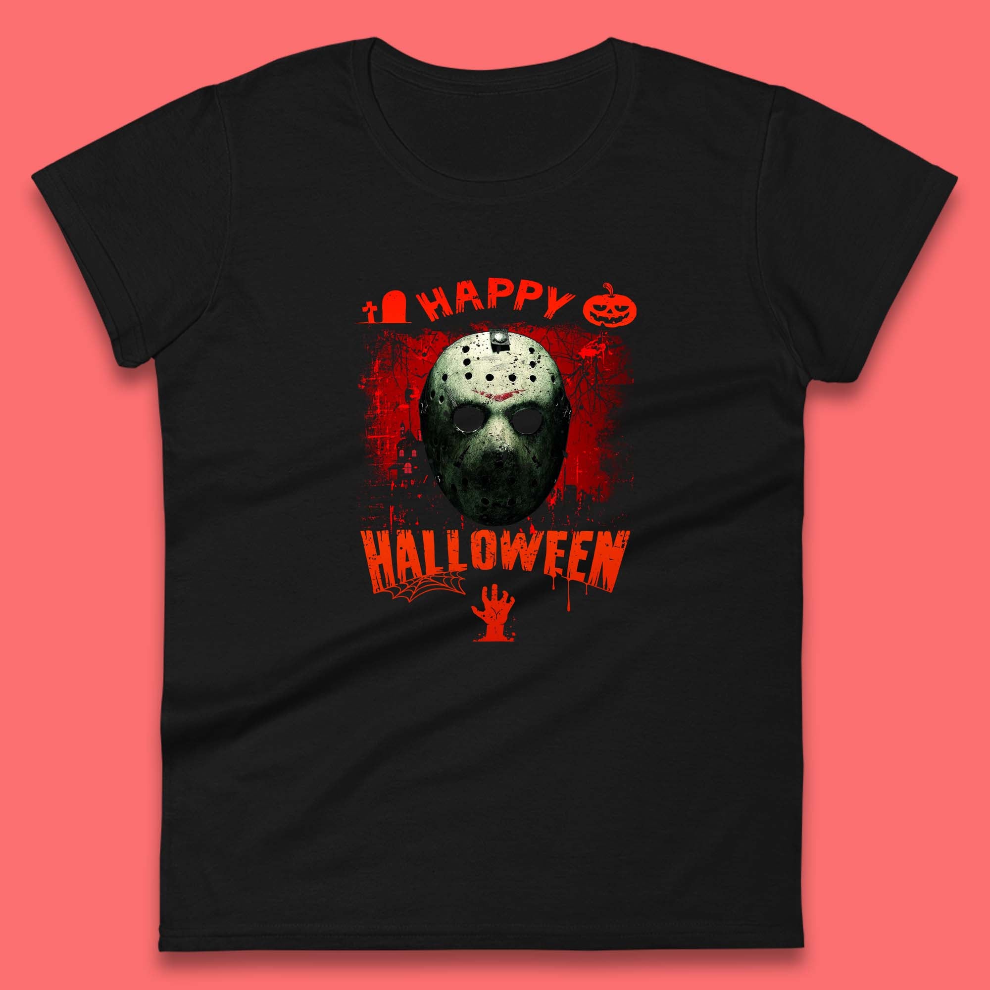Happy Halloween Jason Voorhees Face Mask Halloween Friday The 13th Horror Movie Womens Tee T Shirt Mens Tops Unisex Top 3XL