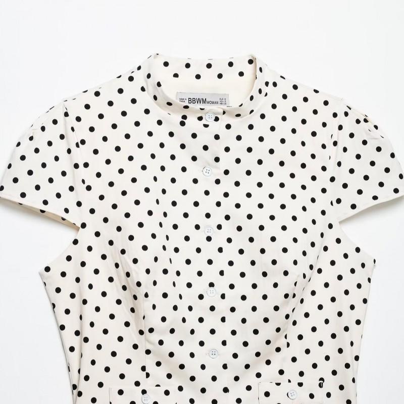 2026 Womens Street Fashion Polka Dot Pocket Cotton Short Sleeve Shirt