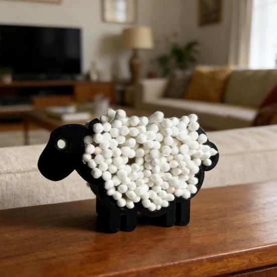 Fluffy Sheep Cotton Swab Holder Fun Decorative Cotton Bud Stand Cute Desktop Cotton Swab Organizer for Bedroom Desk Dressing Table