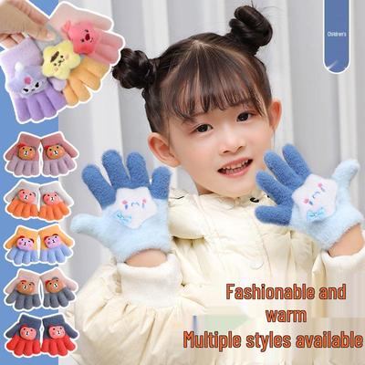 Kids' Winter Cartoon Plush Fingerless Gloves - Warm, Thick Frostproof for Boys & Girls