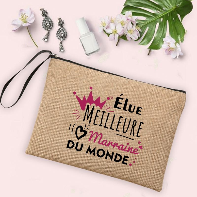 Best Godmother In World Print Cosmetic Bag Women Neceser Makeup Bag Linen Zipper Pouch Travel Toiletry Organizer Godmother Gifts