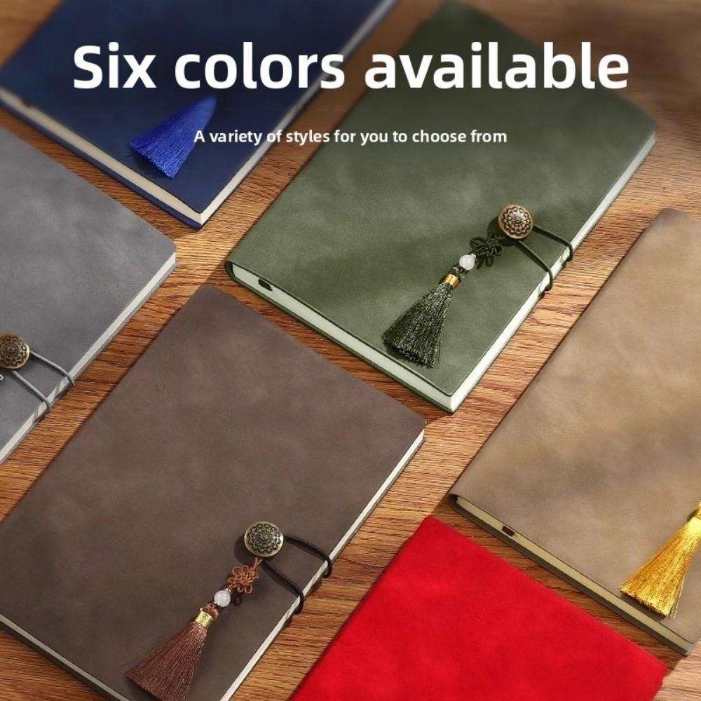 200 Pages PU Leather Notebook with Golden-Tone Tassel Meeting Notebook Office Stationery