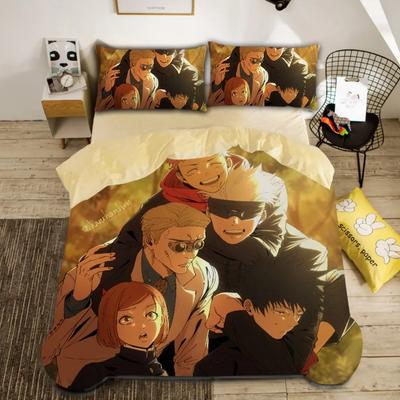 Japan Anime Teenage Duvet Cover Set,Jujutsu Kaisen Bedding Set 3D Printed Boys Junior Duvet Cover Kit Twin Queen King Single Siz