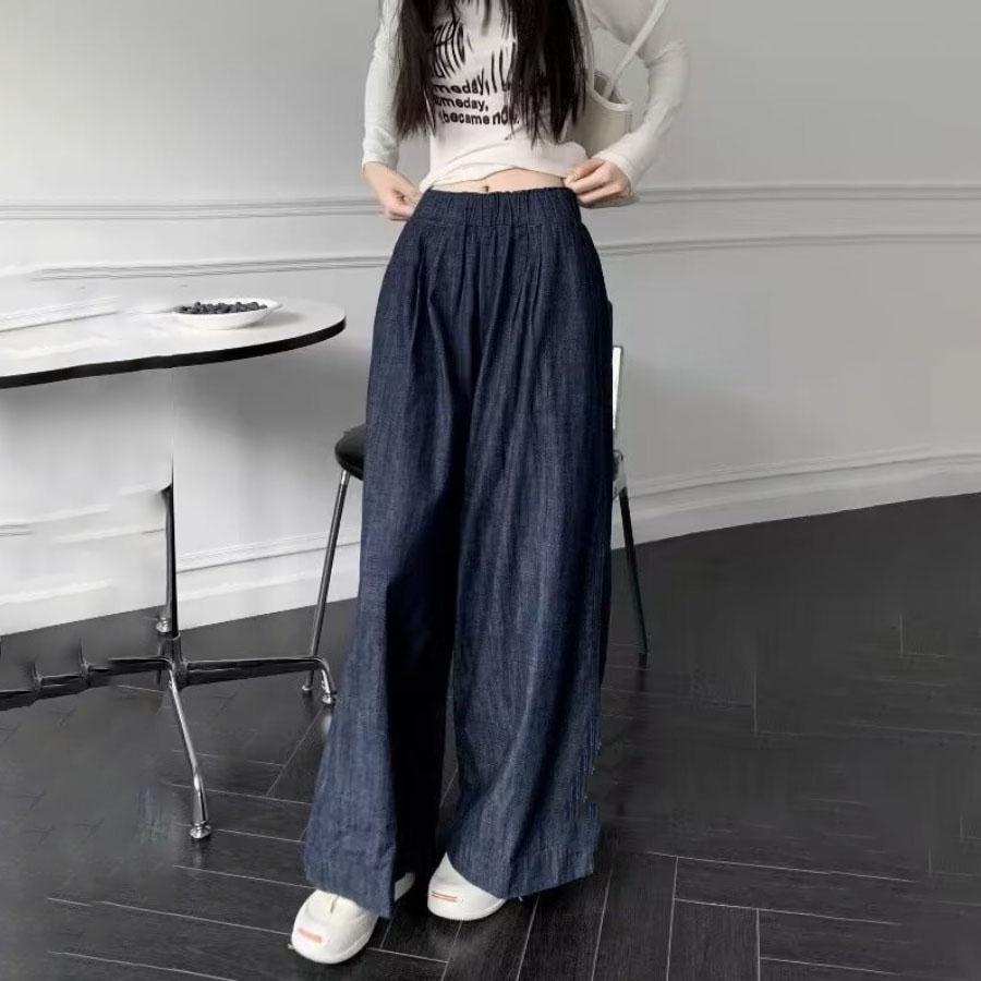 

Women s Loose Retro Wide Leg High Waist Denim Jeans for Spring and Autumn Straight Leg Floor Length Long Pants Trendy L