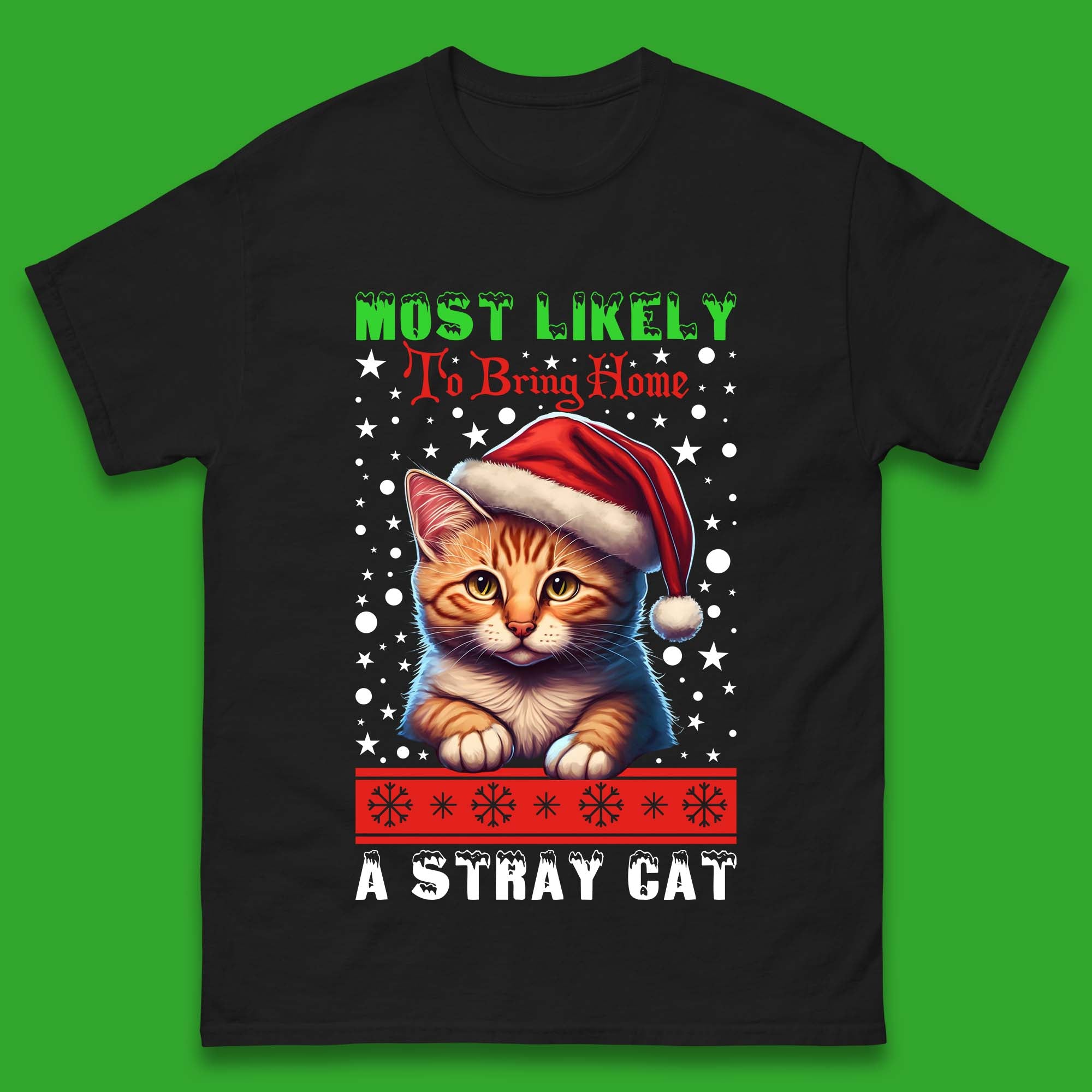 Stray Cat Christmas Mens T-Shirt Womens Tops Tees 4XL