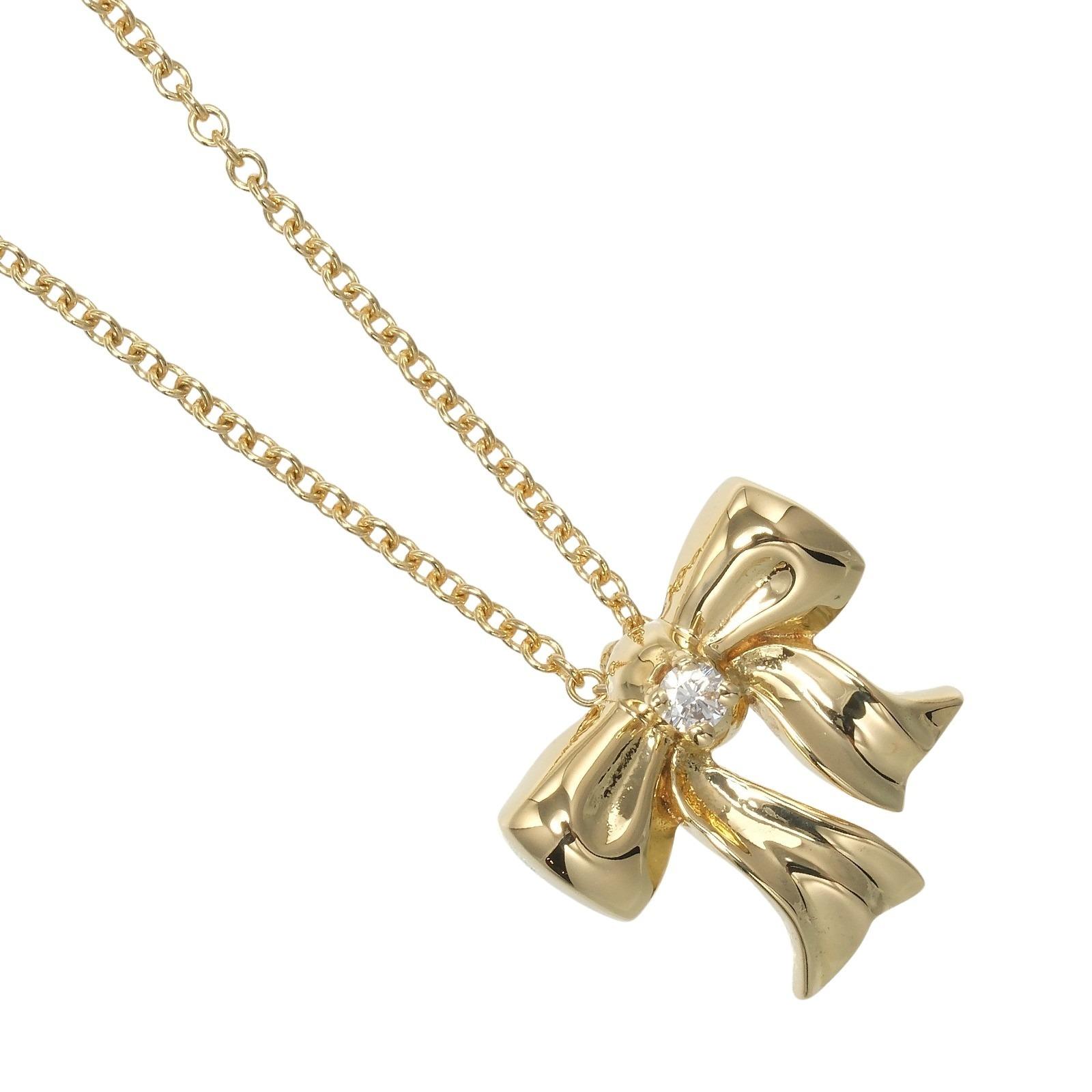 

TIFFANY&Co. ribbon Necklace K18 yellow gold/diamond 3.4g Women Used