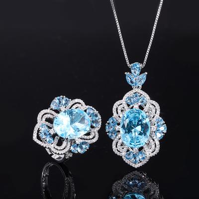 Jewelry Simulation Topa Blue Pendant Ring Creative Court Style Set Main Stone 12 * 16