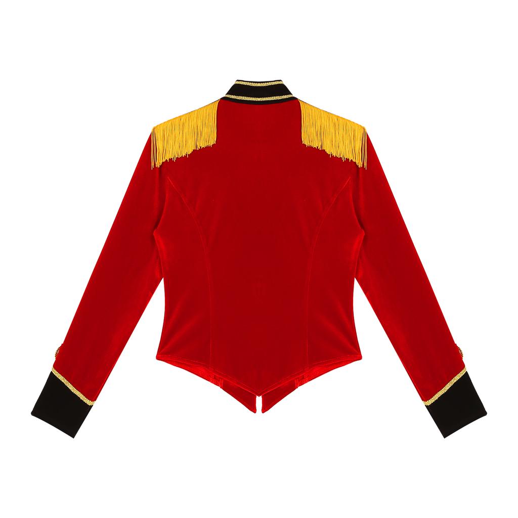 Mens Circus Ringmaster Costume Stand Collar Fringed Shoulder Board Velvet Jacket Coat Halloween Cosplay Outfit