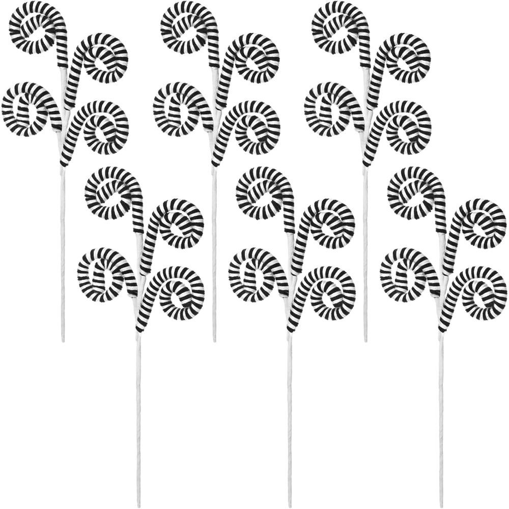 

6 Pcs Christmas Tree Picks Decoration Sandworm Decor Woolen Candy Curly Pick Xmas Toppers Branches with Bells for Party Supply