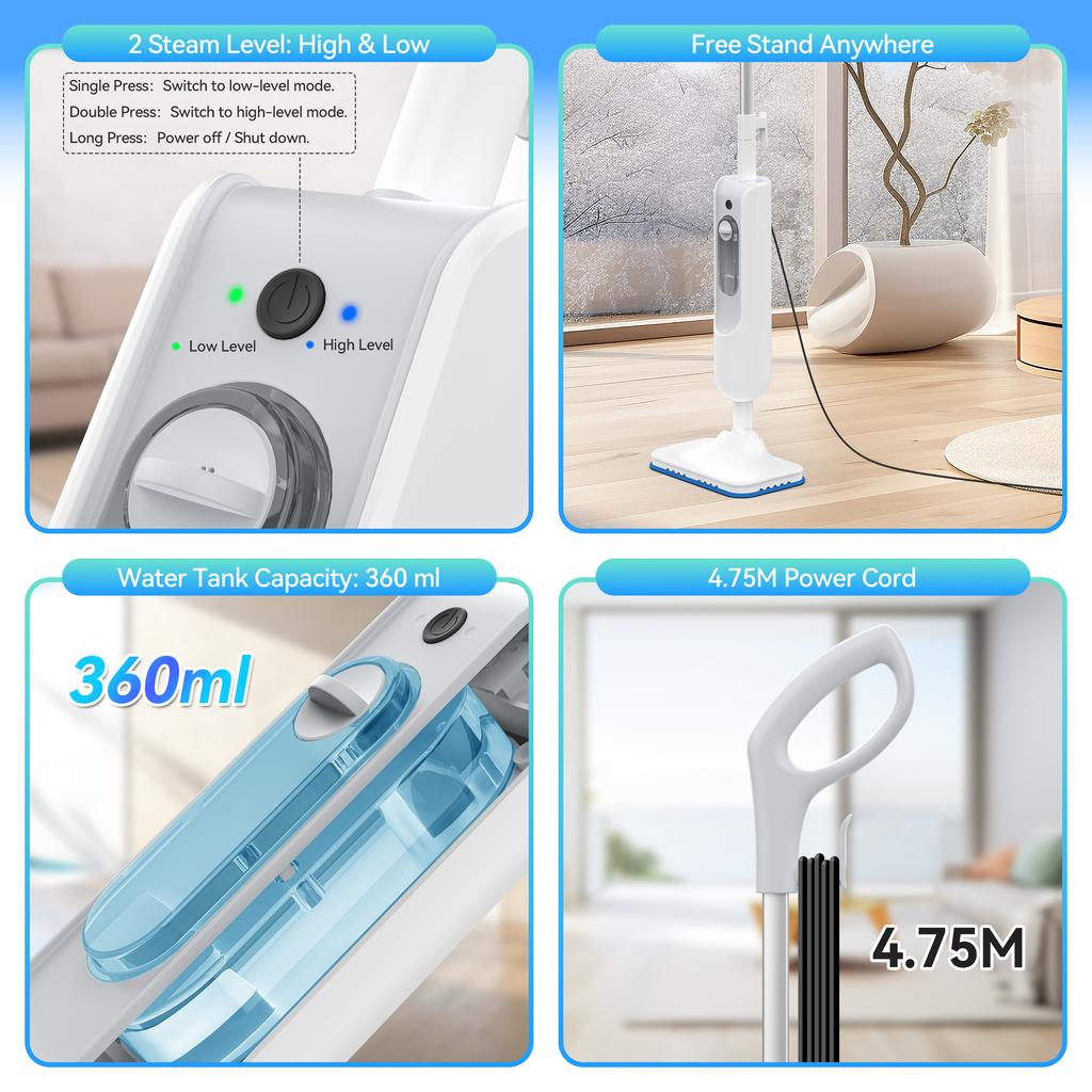 INSE Powerful Steam Mop 6 In 1 Scrubbing Steam Vac Mop High Temperature Detachable Steam Cleaner for HardFloor Carpet Kitchen F2