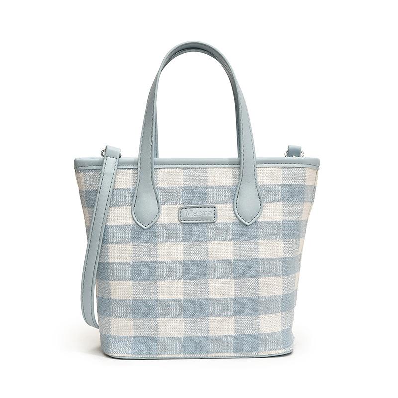 Sweet Design Pink Plaid Bucket Bag Women's 2025 New Temperament Vegetable Basket Handbag Shoulder Messenger Bag