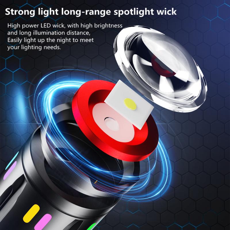 New White Laser Long Range Flashlight Type-C Charging Digital Display Fluorescent Bar Tail Hammer Zoom Flashlight Telescopic Flashlight