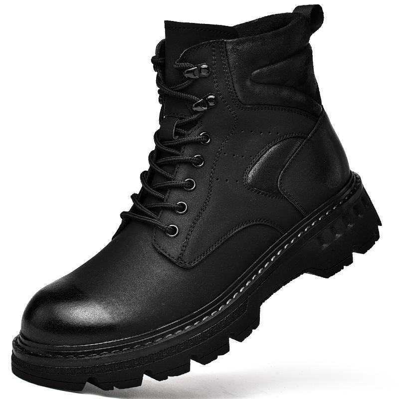 Thick-soled Martin Boots Men's Leather Boots Winter Velvet Thermal Tooling Boots Short Boots Medium and High-top Locomotive Men's Shoes Genuine Leathe