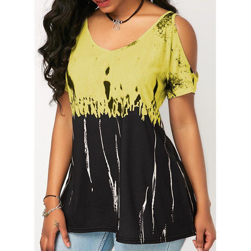 Plus Women Size Tshirt Cold Shoulder Tops Summer Blouse Casual Loose Shirts