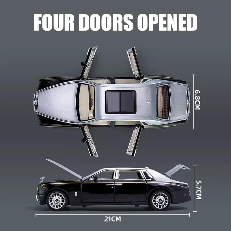 Nový model hračky auta z tlakově lité slitiny Phantom Limousine v měřítku 1/24, se simulovaným zvukem, světlem a natahovacím mechanismem, kovová hračka pro chlapce, dárek pro dítě, sběratelský kousek, dekorace