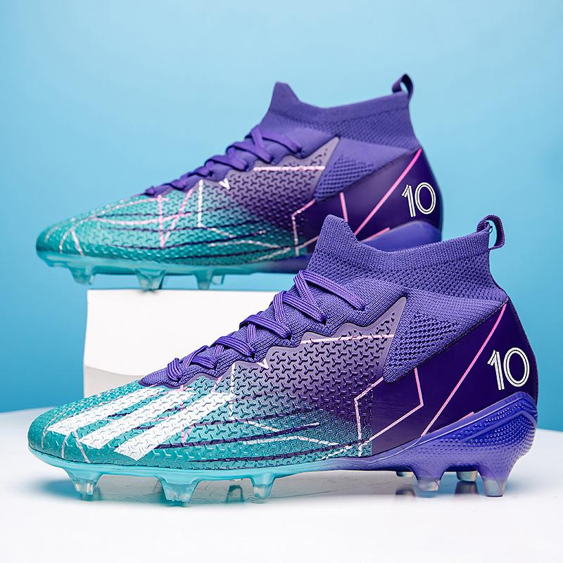 A pair of shipped X10 fly-woven football shoes men's high-top long nails TF broken nails grass training shoes