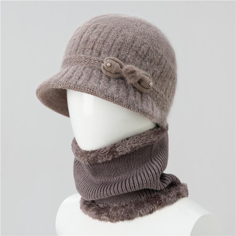 Warm Knitted Beanie Hat Women Seniors Winter Soft Rabbit Hair Cap With Wide Brim Adjustable Fit One-size with stretch