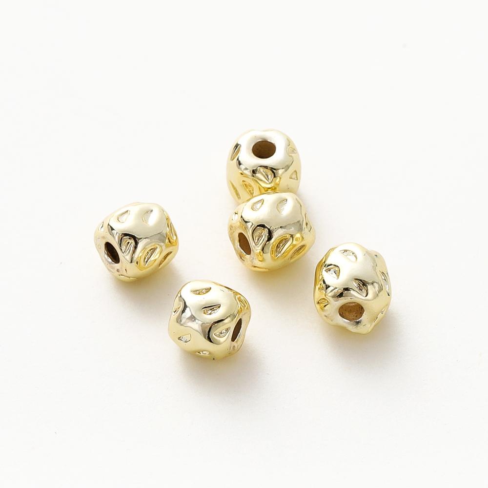 10pcs/lot 14K 18K Gold Plated Spacer Bead Beading Striped Cut Irregular Round Beads Necklace For DIY Jewelry Making Accessories