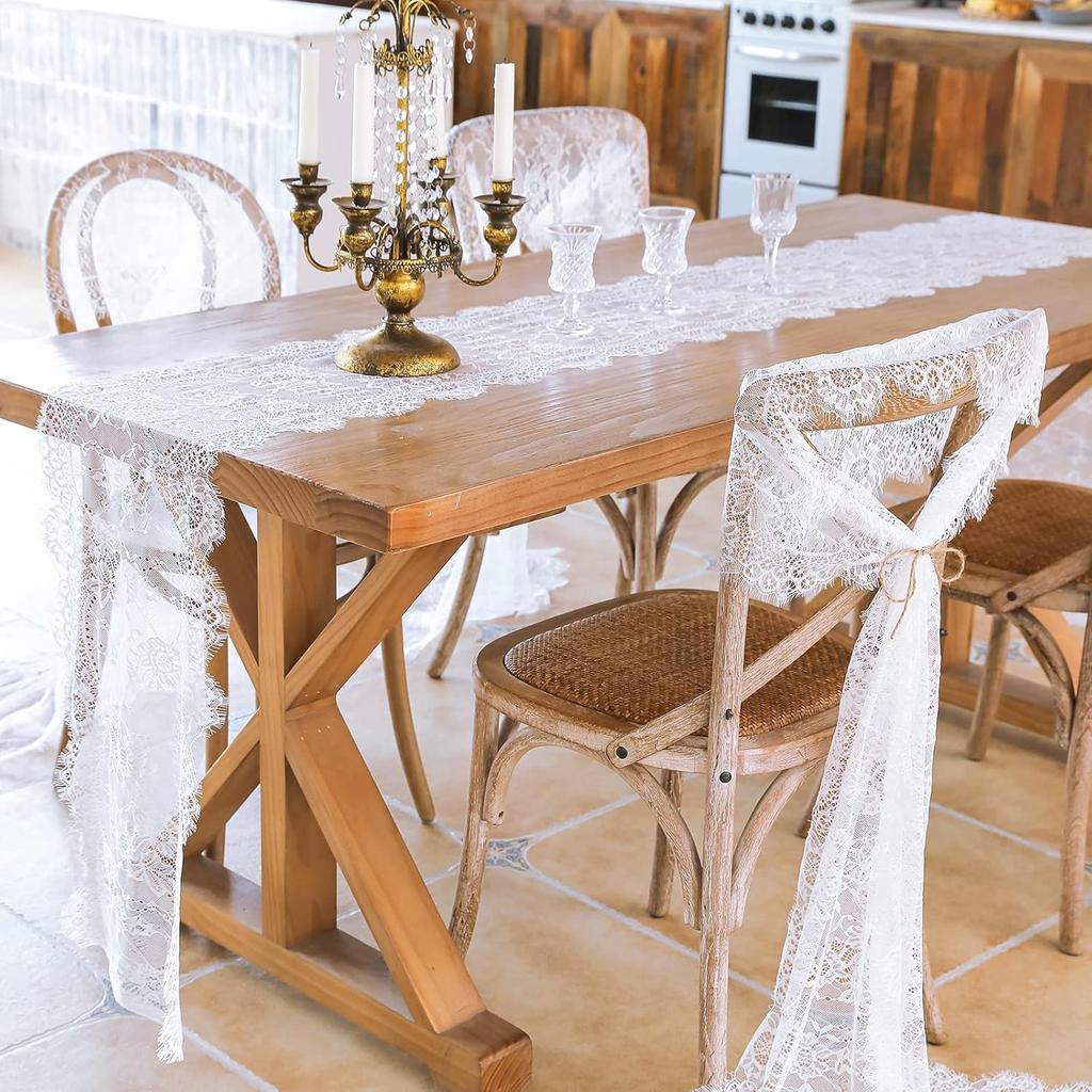 1 Pcs White Lace Table Runner 14 x 120 Inch Vintage Rustic Table Runner for Wedding Bridal Shower Baby Shower Party Decorations Embroidered Boho Lace