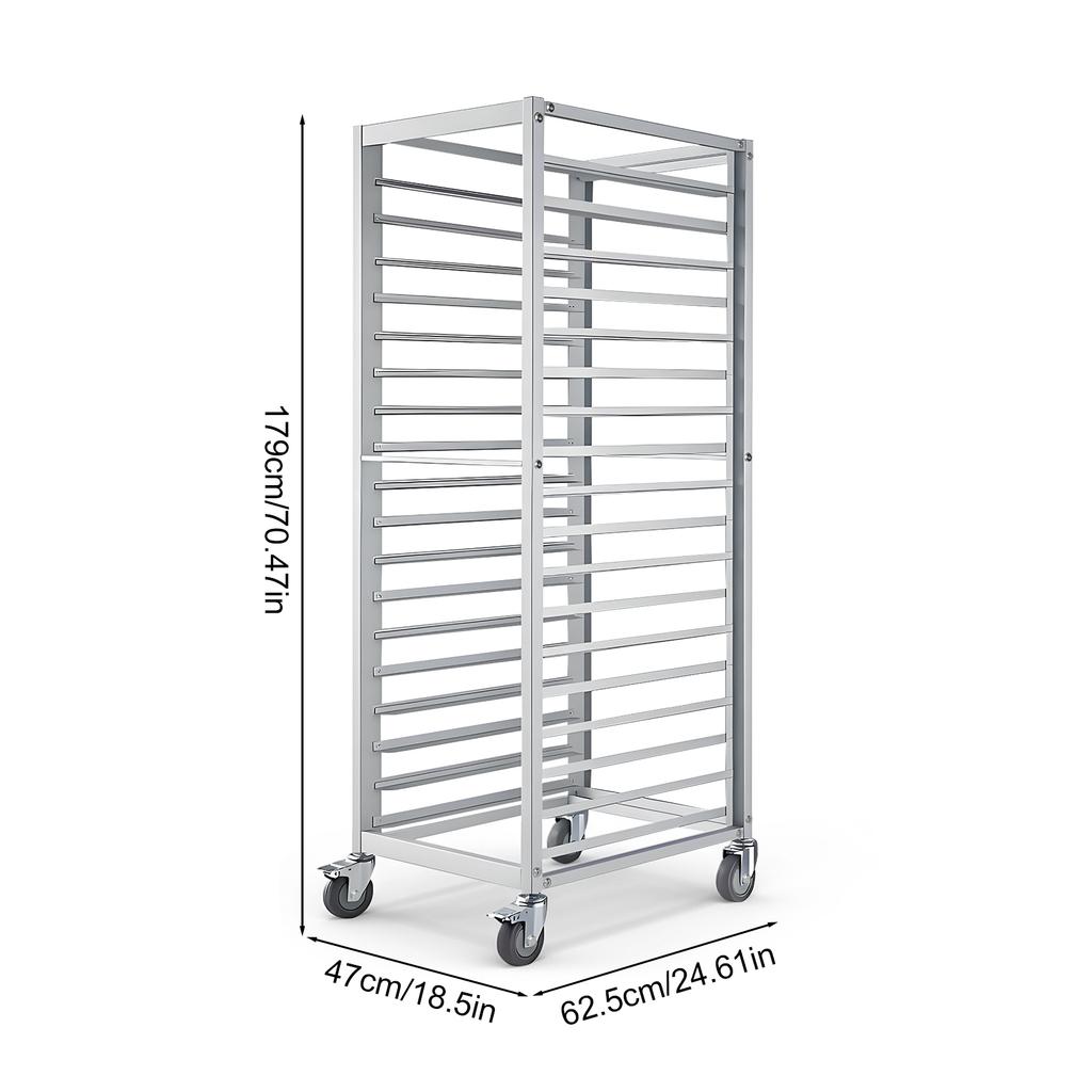 18 Tier Aluminum Bread Baking Speed Rack with Wheels Commercial Kitchen Bun Pan Sheet Pan Rack for Restaurant Cafeteria Pizzeria